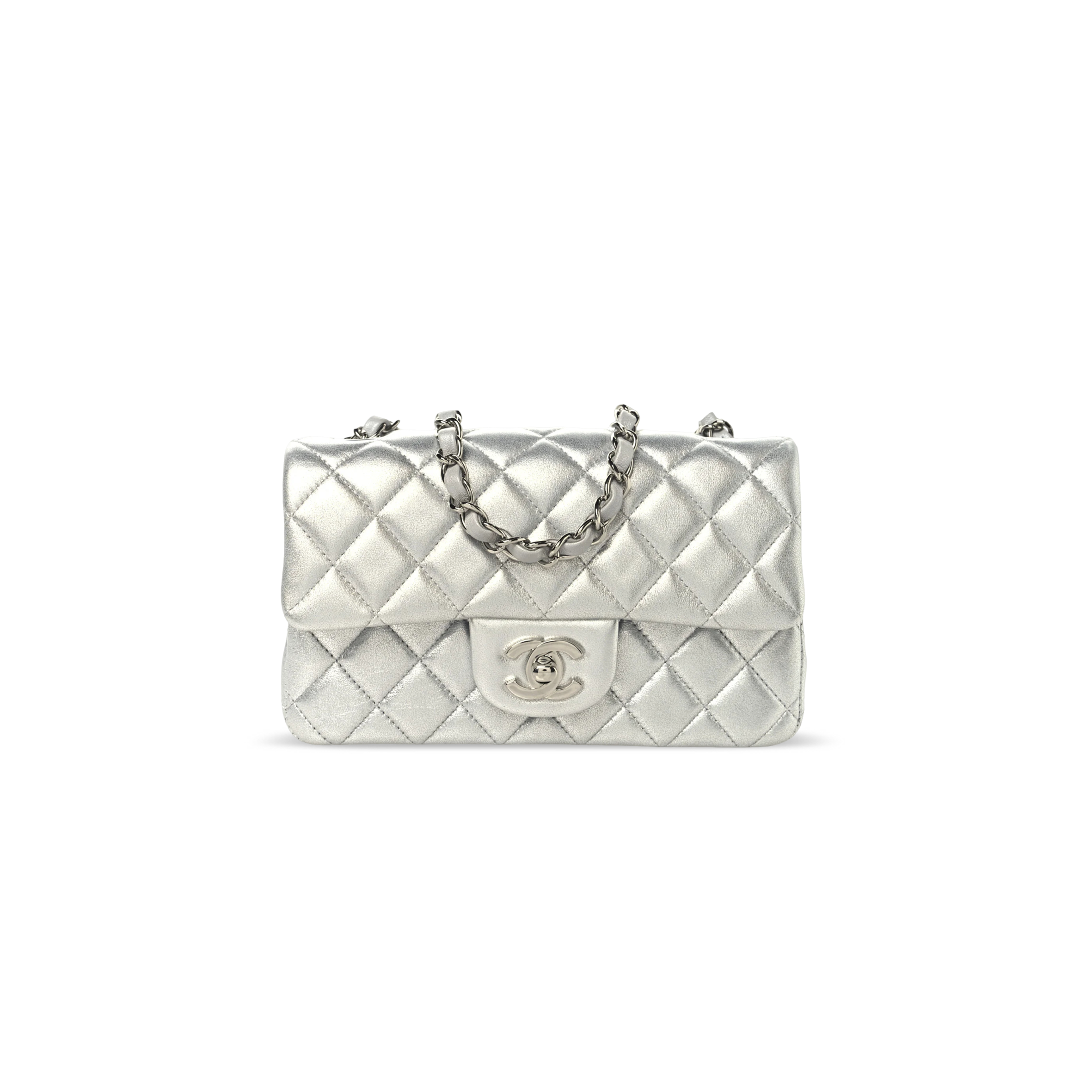 CHANEL MINI RECTANGULAR FLAP BAG IN METAL SILVER (20*13*6cm)